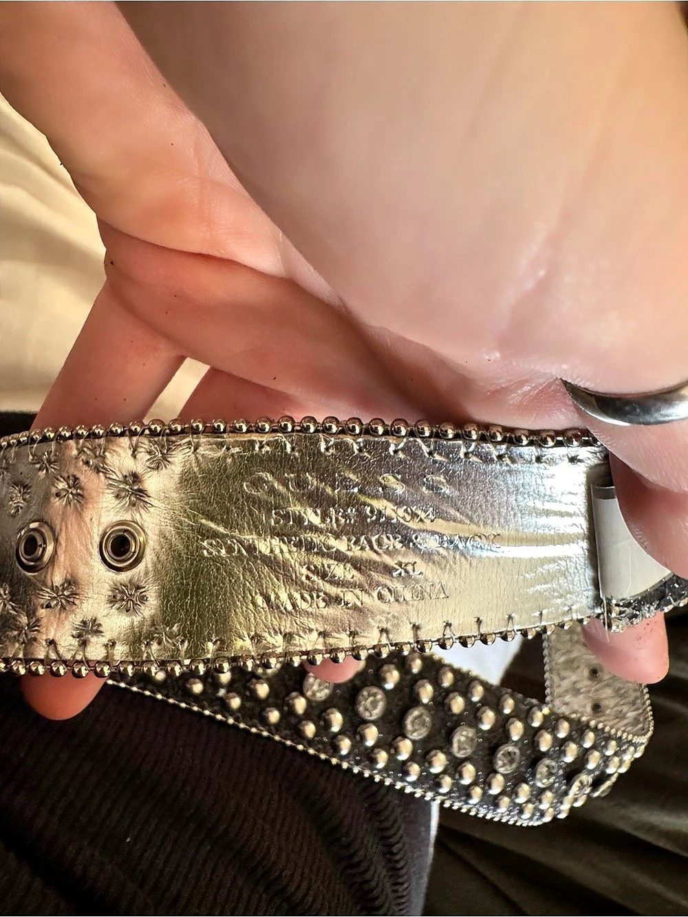 GUESS Y2K Sparkly Studded Rhinestone Belt in Black & Silver XL NWT - Picture 4 of 6